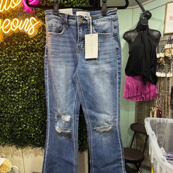 Flying Monkey Cropped Flare, Stretchy Distressed - Picture 2 of 2